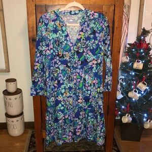 Lilly Pulitzer Alaina 3/4 Sleeve Dress Blue Grotto Twilight Tropics Medium